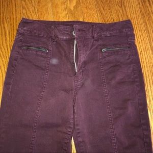 AE Maroon Skinny Zipper Jeans
